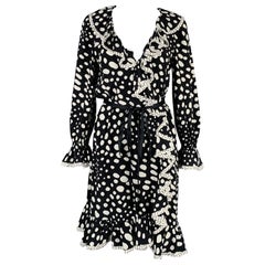 MARC JACOBS Size 4 Black White Polka Dot Wrap Dress