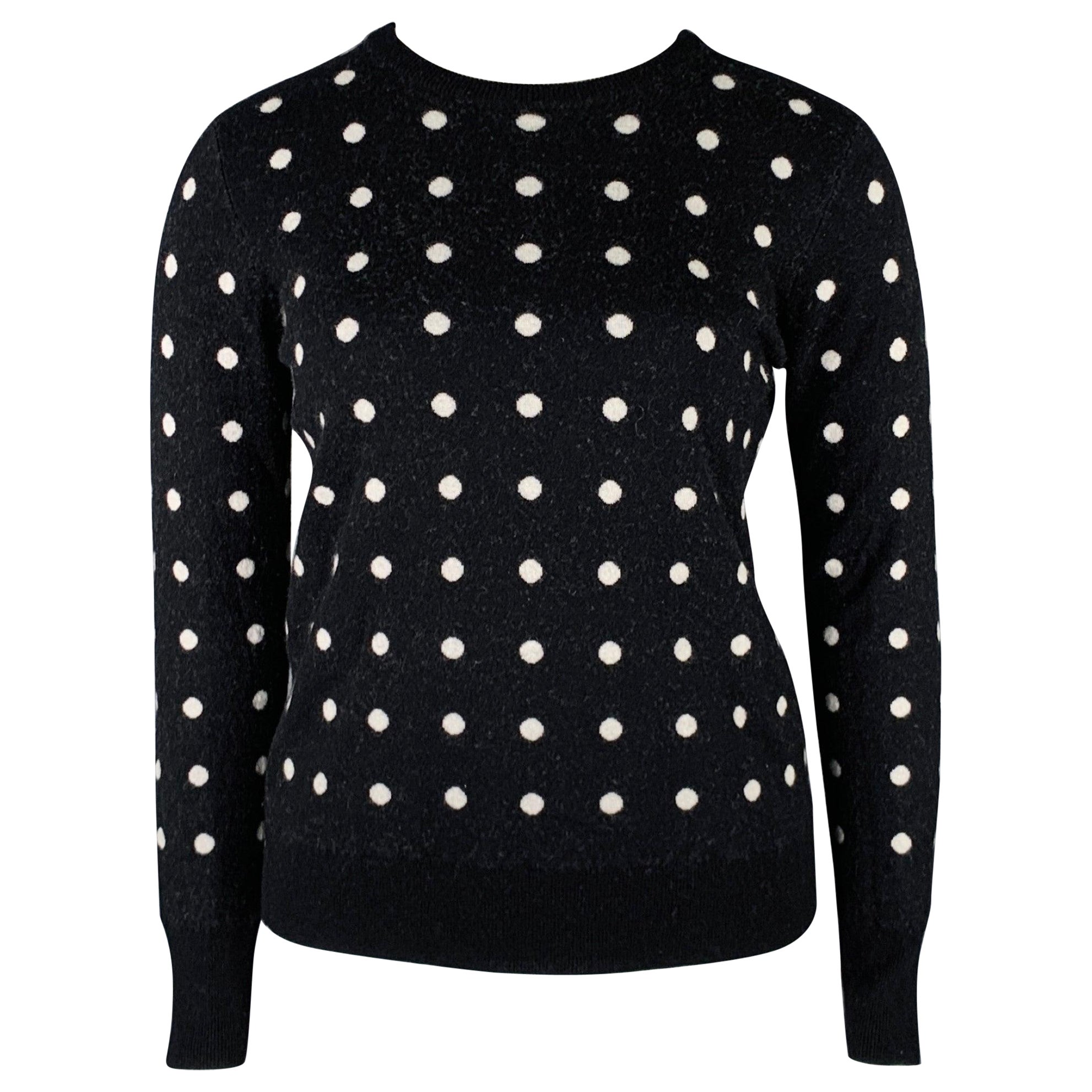 EQUIPMENT Size L Black White Wool Blend Polka Dot Crew Neck Pullover For Sale