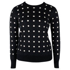 EQUIPMENT Size L Black White Wool Blend Polka Dot Crew Neck Pullover