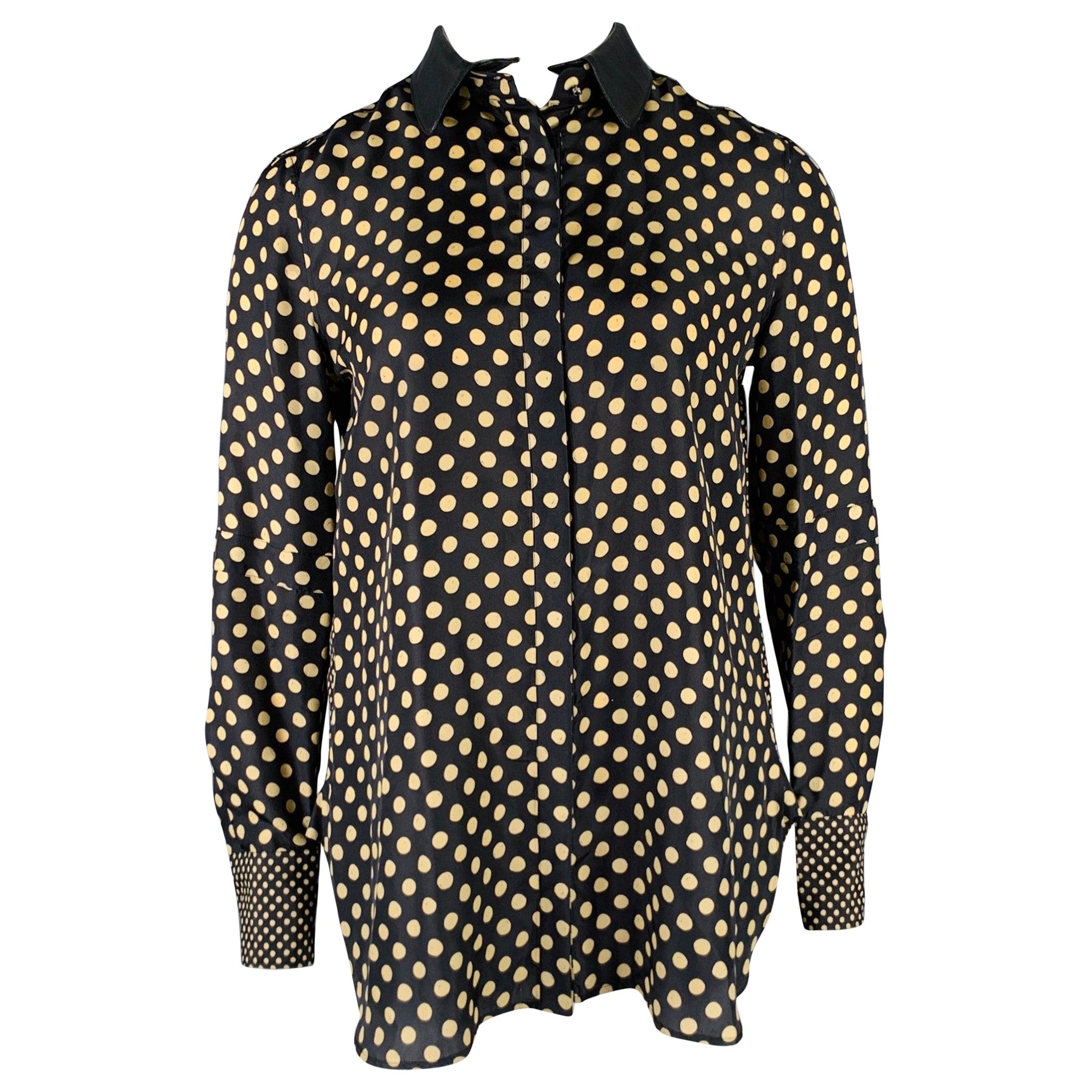 BELSTAFF Size L Black Khaki Polka Dot Leather Collar Button Up Shirt For Sale