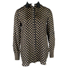 BELSTAFF Talla L Negro Caqui Lunares Cuello de Cuero Camisa Abotonada