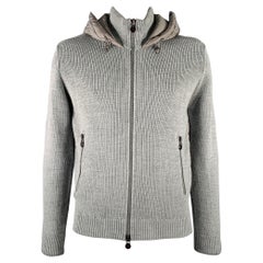 Moncler Taglia XL Giacca con cappuccio in lana e acrilico in maglia grigia