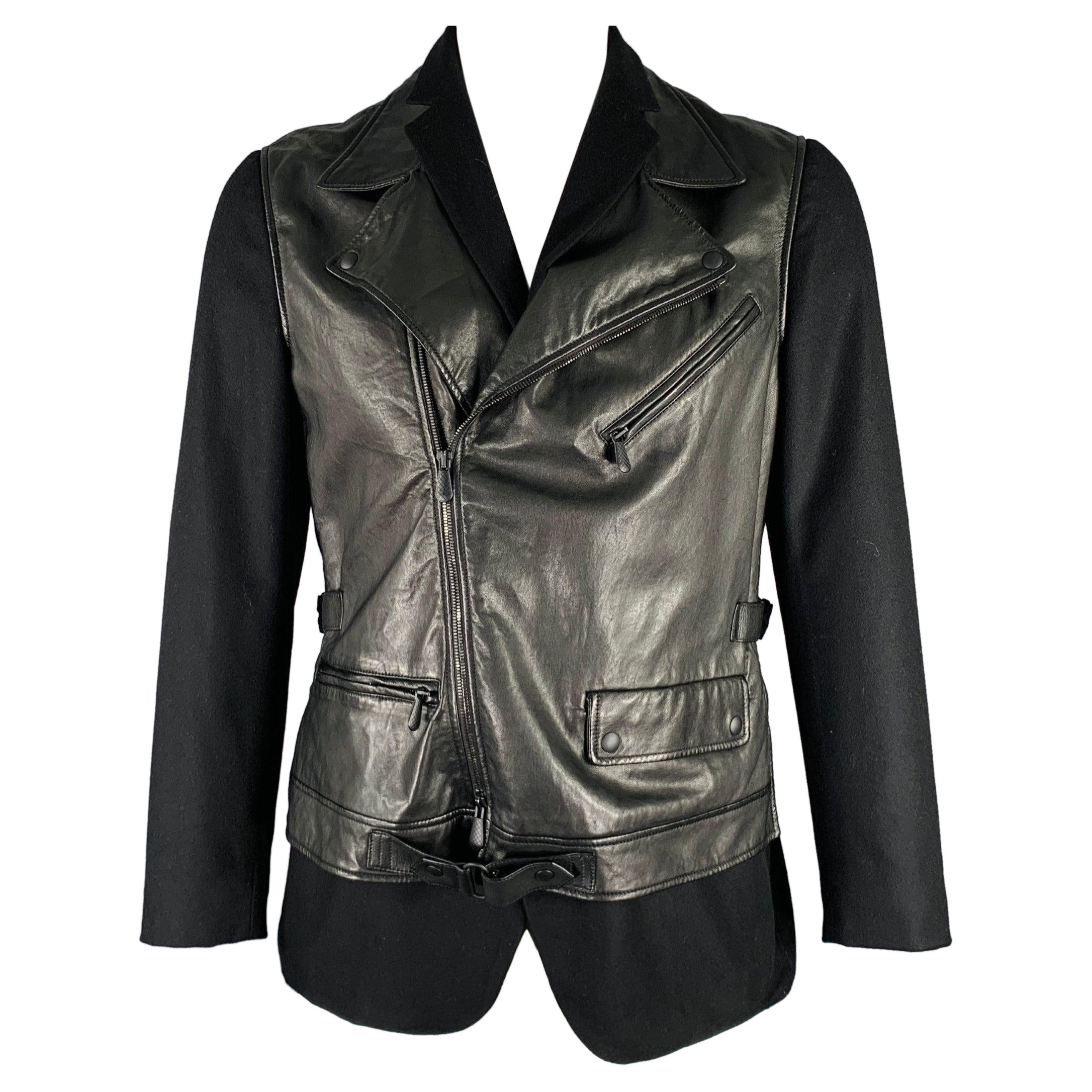BOTTEGA VENETA Größe 44 Schwarze Bikerjacke aus Kaschmir mit gemischten Materialien im Angebot