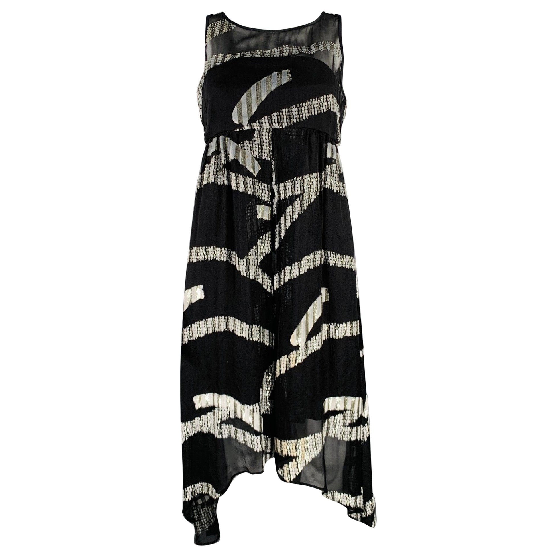 MARC JACOBS Talla 2 Vestido sin mangas en jacquard de mezcla de seda negro plateado en venta