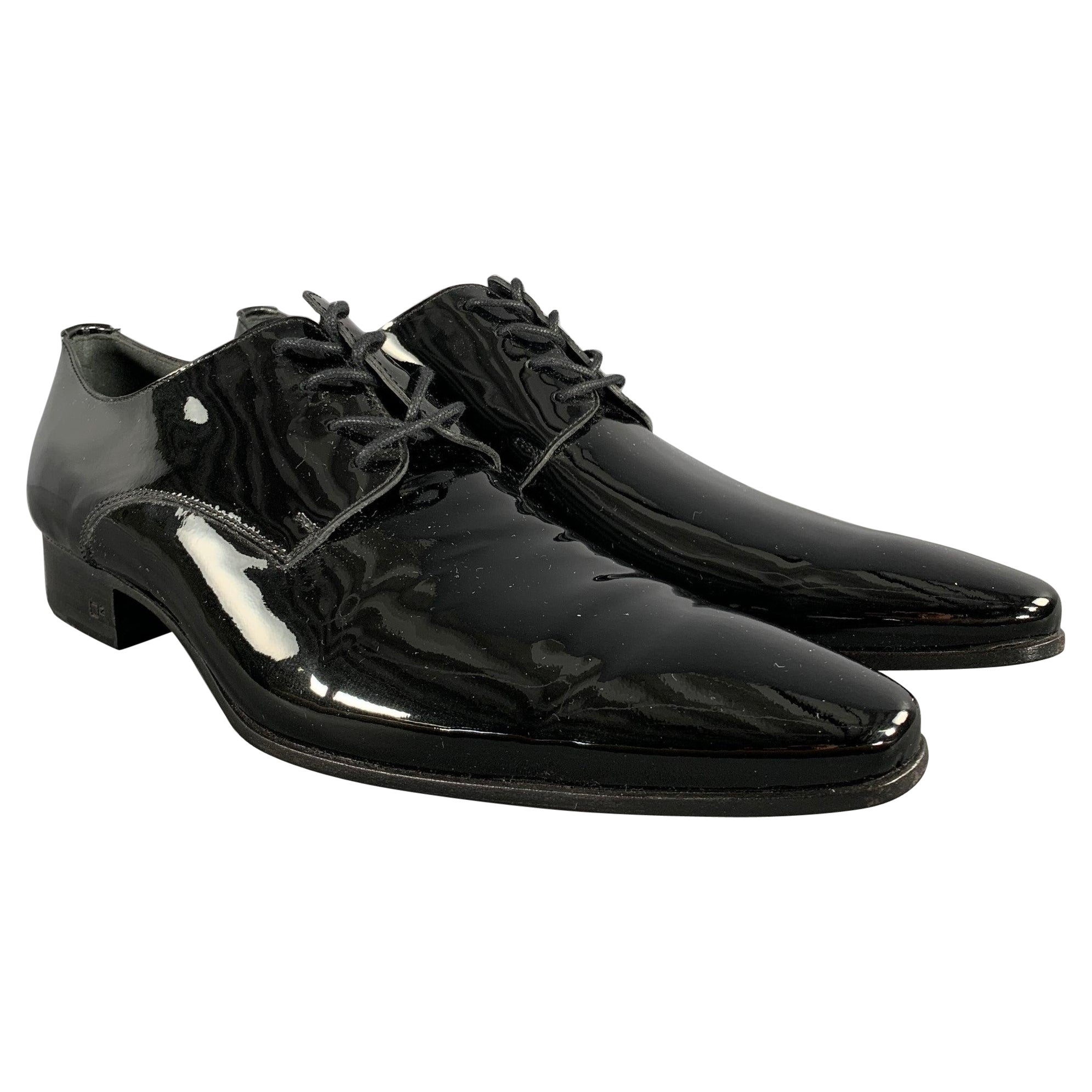 DSQUARED2 Size 9.5 Black Solid Leather Lace Up Lace Up Shoes For Sale