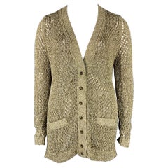 MARC JACOBS Size L Runway 2018 Gold Nylon Metallic Knit Mesh Cardigan