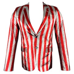 SAINT LAURENT SS15 Größe 34 Roter Silberstreifen Viscose-Mischung Sportmantel