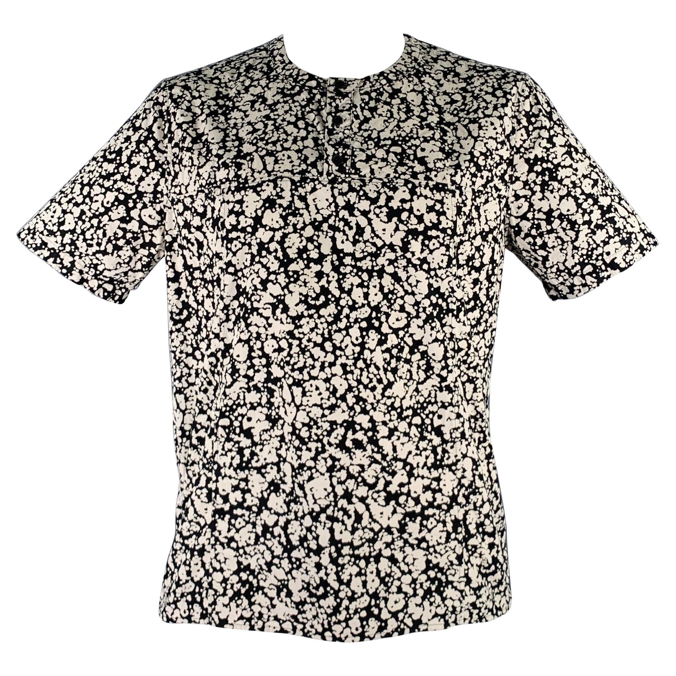 CHRISTOPHER KANE Size XXL Black White Splattered Cotton Short Sleeve Shirt For Sale