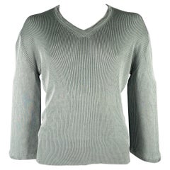 TOM FORD Größe XL Grün Grau Rippenstrick Seide V-Ausschnitt Pullover