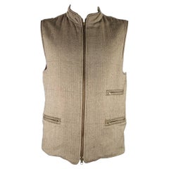 BRUNELLO CUCINELLI Größe L Beige Brown Wollweste mit Fischgrätmuster