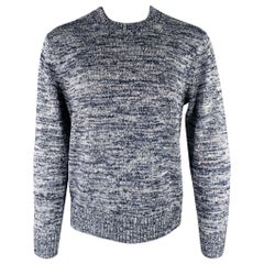 VINCE Pullover mit Rundhalsausschnitt, Größe M, Navy, weiß, Leinen, Baumwolle, Merinowolle