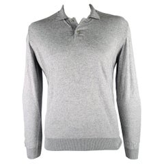 A.P.C. Size L Grey Knit Cotton Cashmere Polo Pullover
