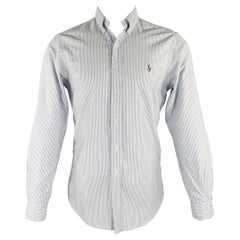 Chemise à manches longues Ralph Lauren en coton à rayures blanches et bleu clair, taille S