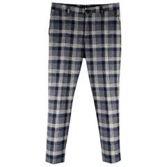 ETRO Taille 30 Pantalon habillé en coton à carreaux gris marine avec fermeture éclair
