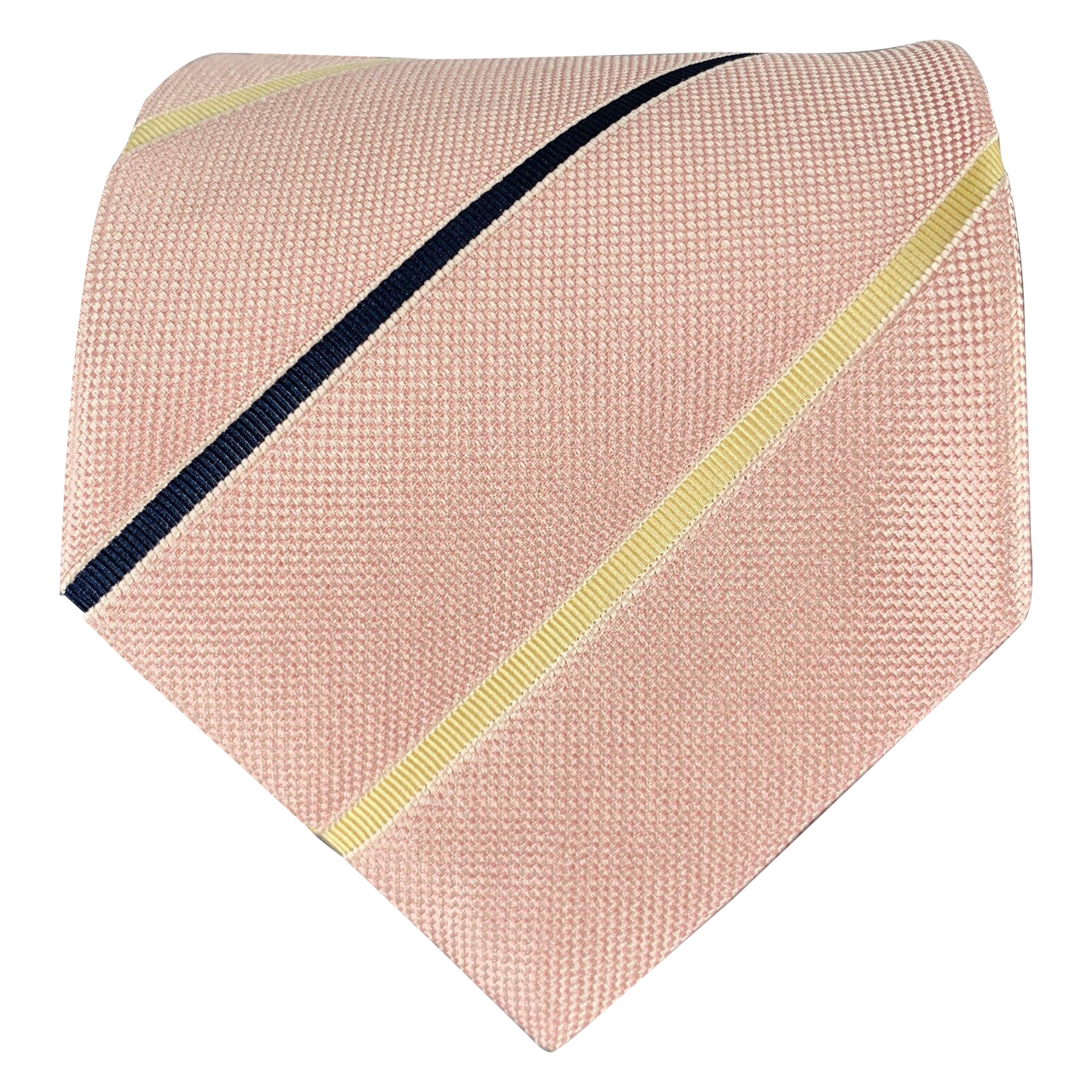 ERMENEGILDO ZEGNA Pink Navy Cream Diagonal Stripe Silk Cotton Tie