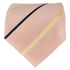 ERMENEGILDO ZEGNA Pink Navy Cream Diagonal Stripe Silk Cotton Tie