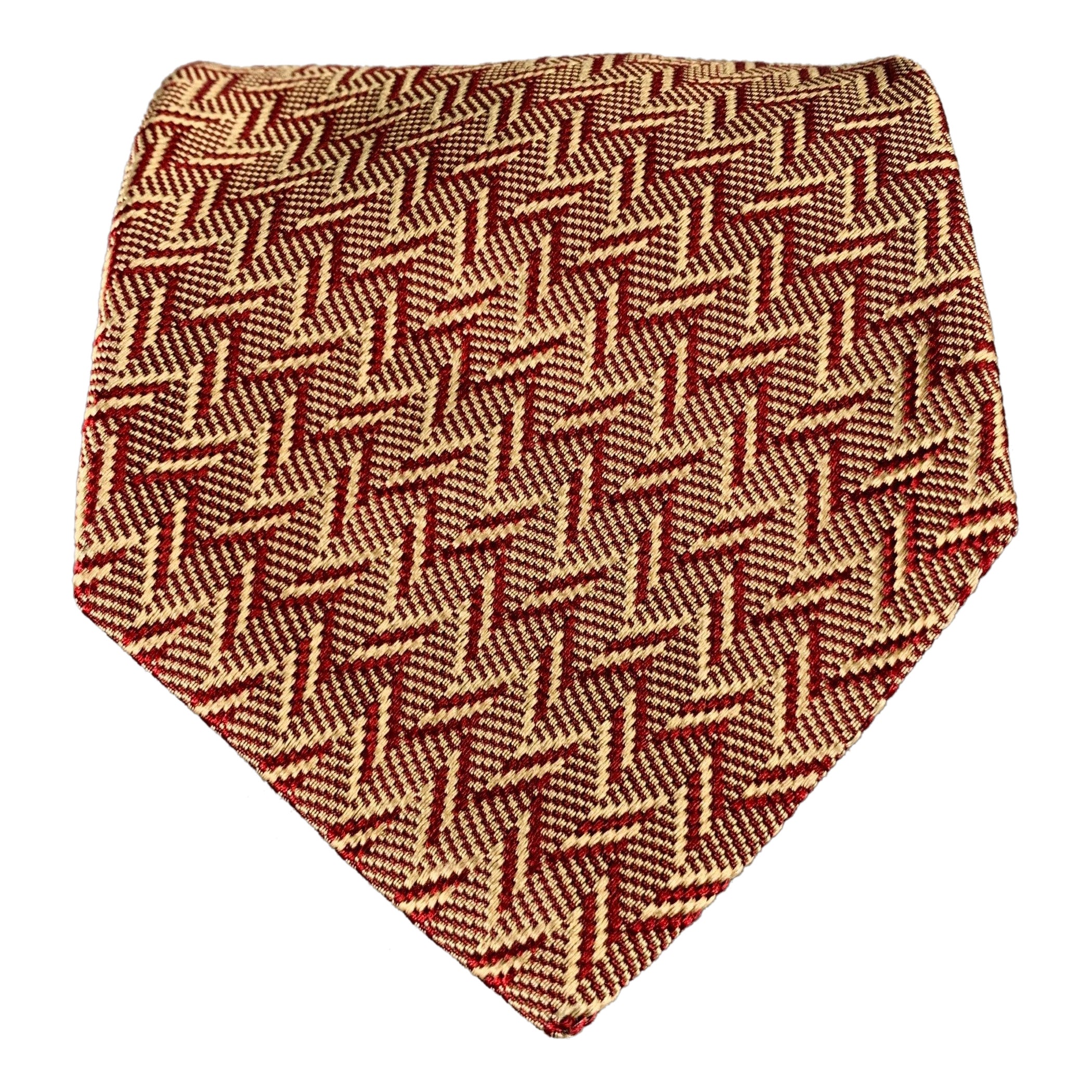 DONNA KARAN Burgundbeige Zig Zag Seidenkrawatte