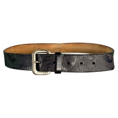 ETRO Size 38 Navy Green Paisley Leather Belt