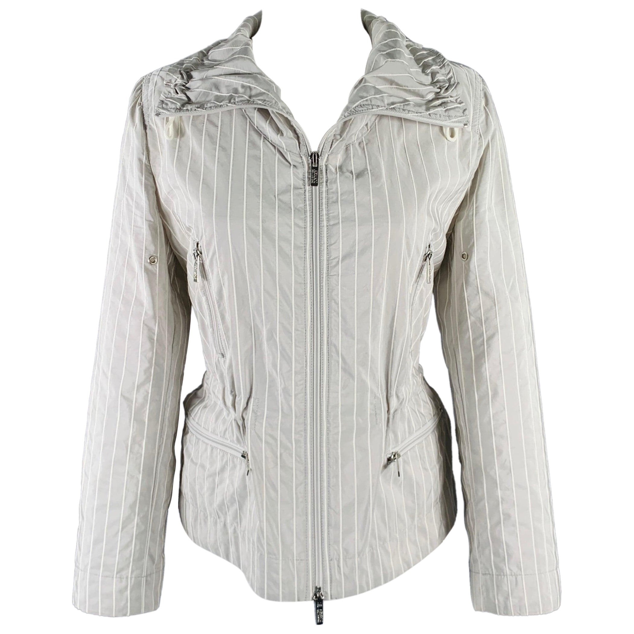 ARMANI COLLEZIONI Taglia 6 Giacca a righe in poliestere misto bianco e grigio
