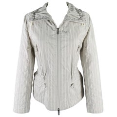 ARMANI COLLEZIONI Size 6 Grey White Polyester Blend Stripe Jacket