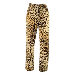 Etro Taglia 30 Tan Nero Cotone Jeans Leopard Zip Fly in elastan