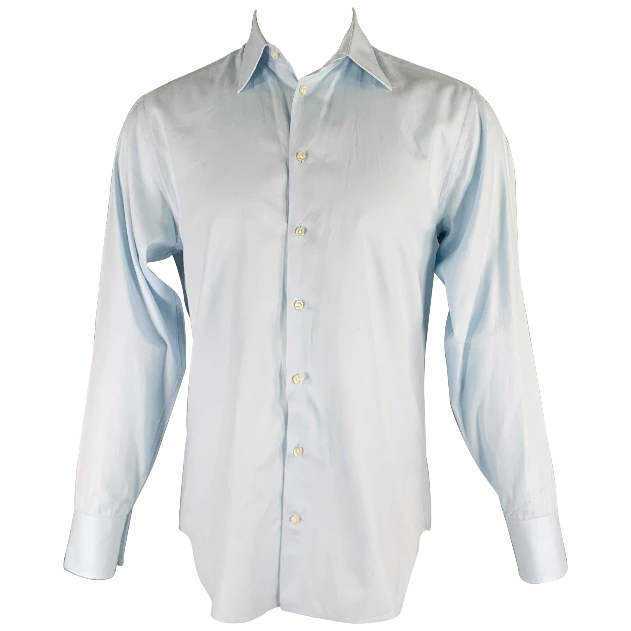 ARMANI COLLEZIONI Size S Light Blue Cotton Long Sleeve Shirt For Sale
