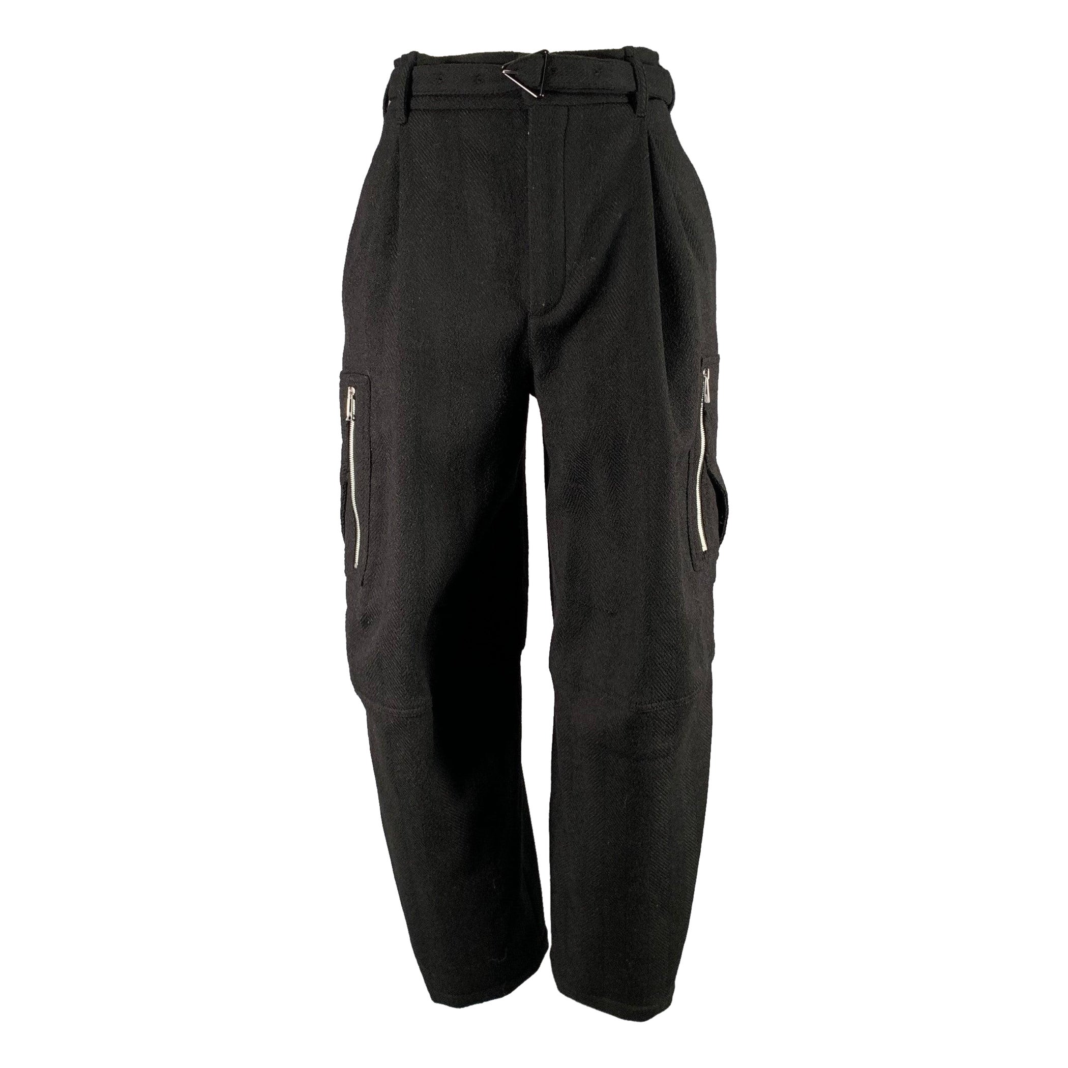 BOTTEGA VENETA Size 0 Black Lambswool blend Herringbone Cargo Casual Pants For Sale