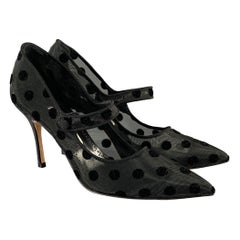 MANOLO BlahNIK Escarpins Mary Jane noirs à pois taille 7,5