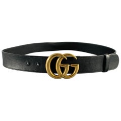 GUCCI Größe 38 GG Marmont Schwarzer Goldfarbener Ledergürtel