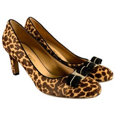 SALVATORE FERRAGAMO Size 9 -Carla- Brown Beige Calf Hair Animal Print Bow Pumps