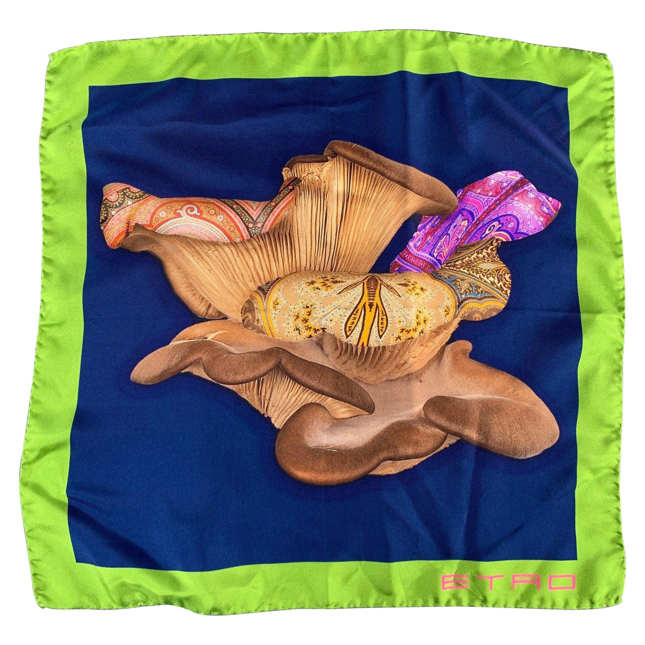 ETRO Navy Brown Silk Pocket Square For Sale