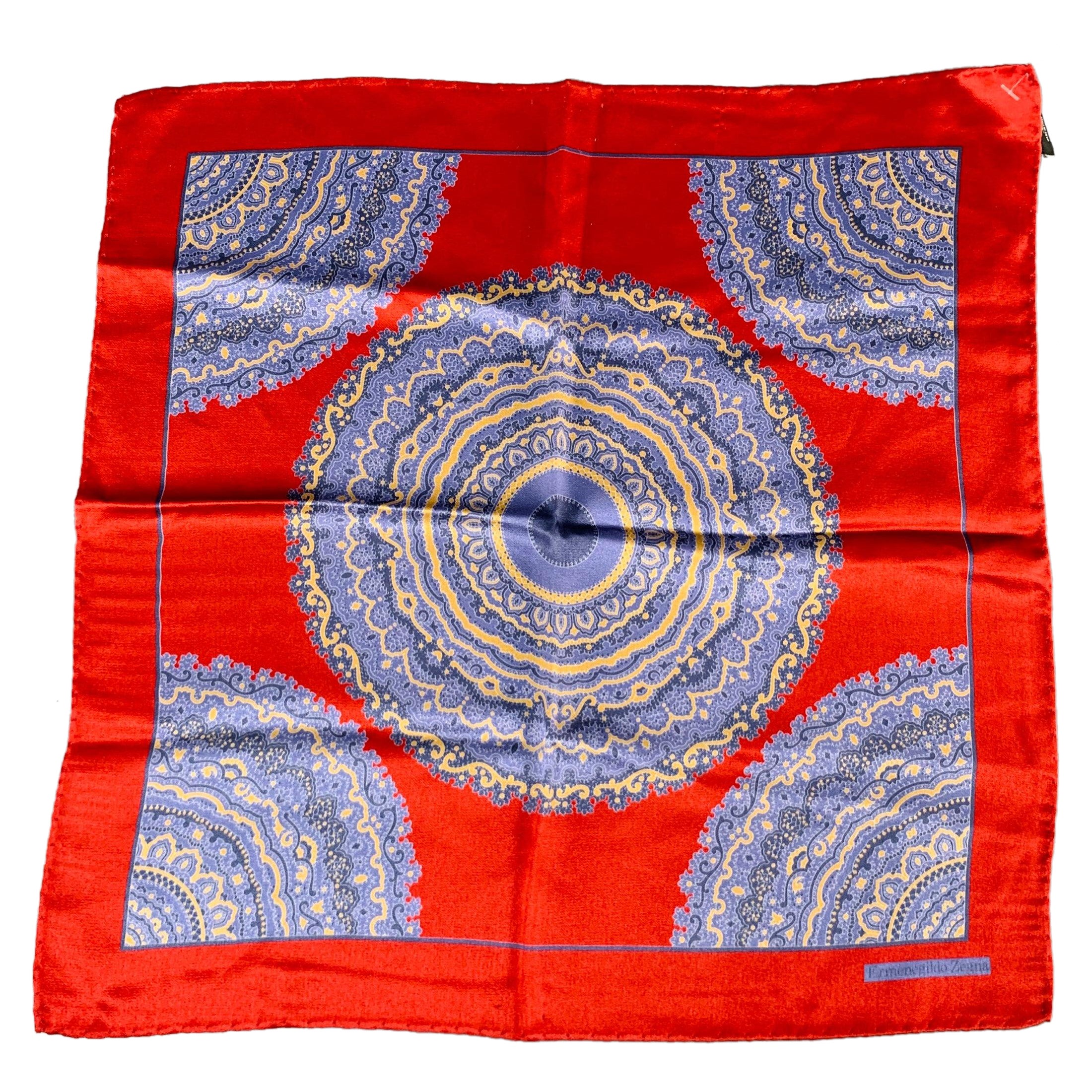 ERMENEGILDO ZEGNA Red Blue Silk Pocket Square