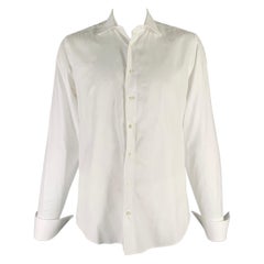 Saks Fifth Avenue Taglia XL Camicia a maniche lunghe in cotone bianco con polsini alla francese