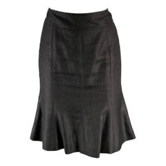 CHANEL Size 4 Black Linen Trumpet Below Knee Skirt