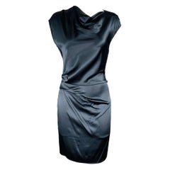 HELMUT LANG Size 2 Navy Silk Blend Cowl Neck Cocktail Dress