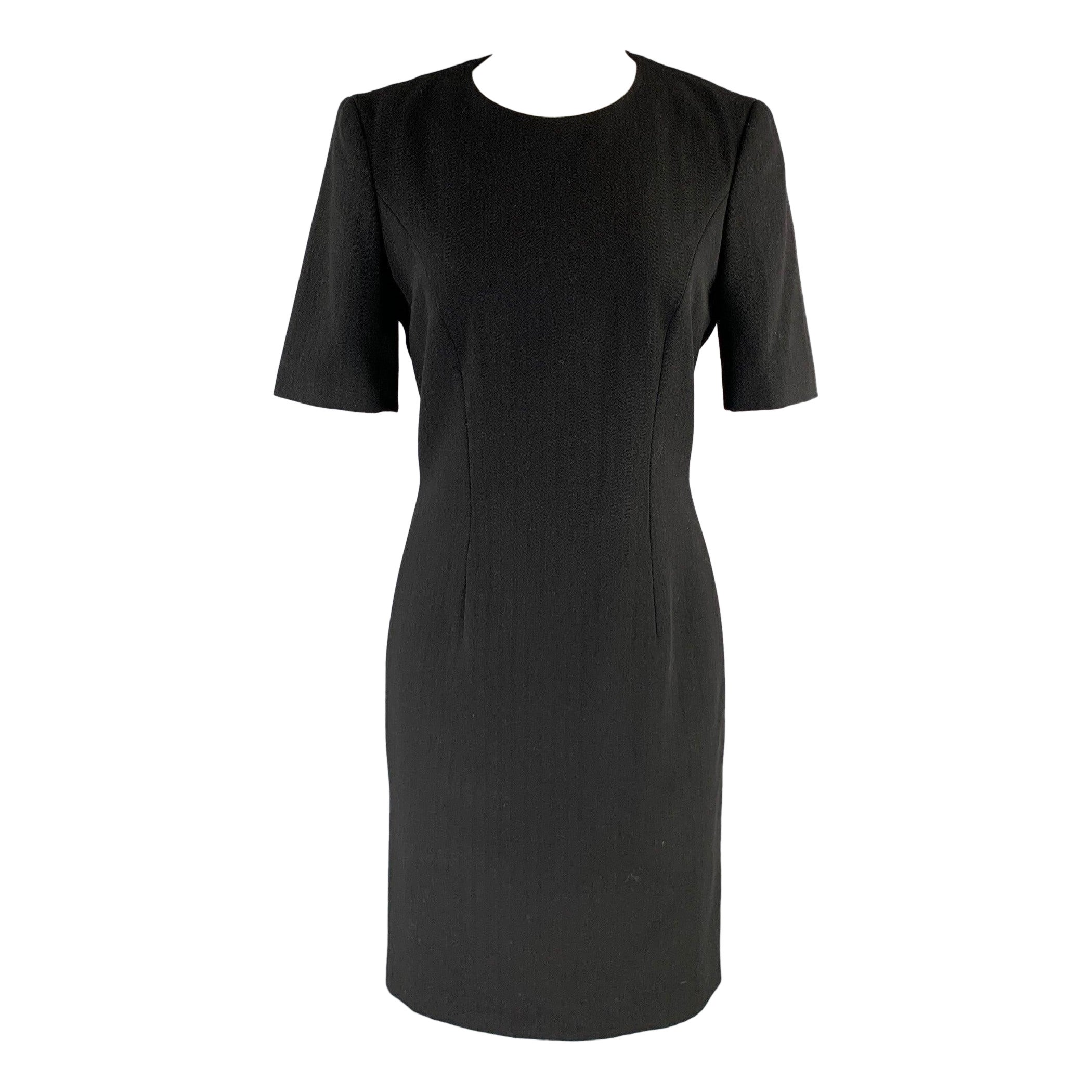 ESCADA Size 2 Black Virgin Wool Short Sleeve Knee Length Cocktail Dress For Sale