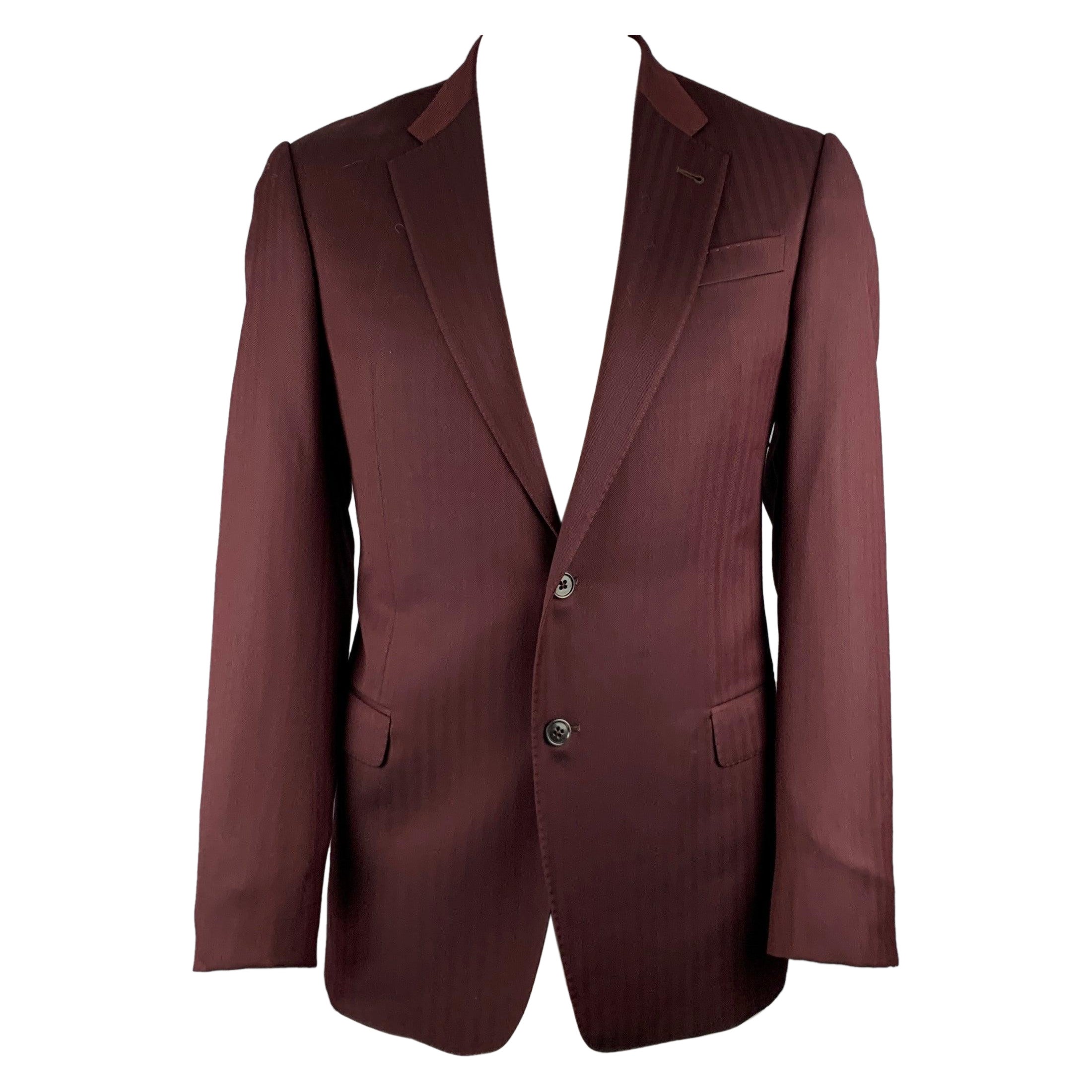 ARMANI COLLEZIONI Taglia 42 Cappotto sportivo in lana a spina di pesce bordeaux in vendita