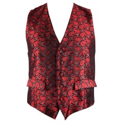 Charvet Gilet con bottoni in seta jacquard bordeaux nero taglia L