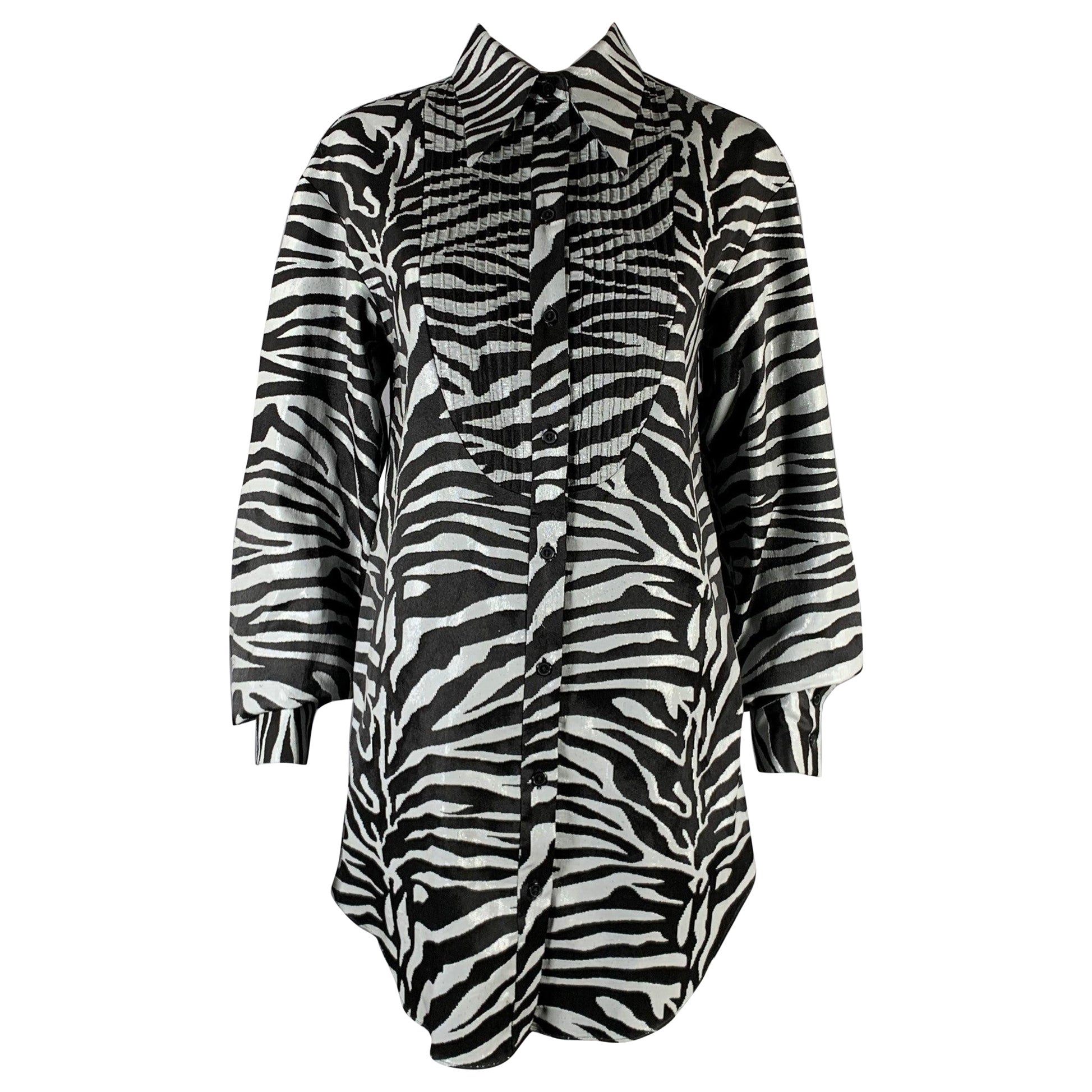 PRABAL GURUNG Size S Black Silver Animal Print Long Shirt For Sale