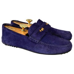 VERSACE Taglia 8 -Bluette Oro- Mocassini in pelle scamosciata con texture viola