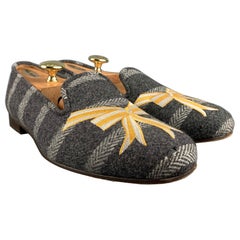STUBBS & WOOTTON - Mocassins en laine gris argentés et dorés, taille 10