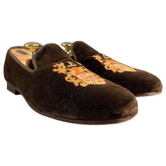 Stubbs & Wootton Taglia 9,5 Mocassini in Velluto Marrone