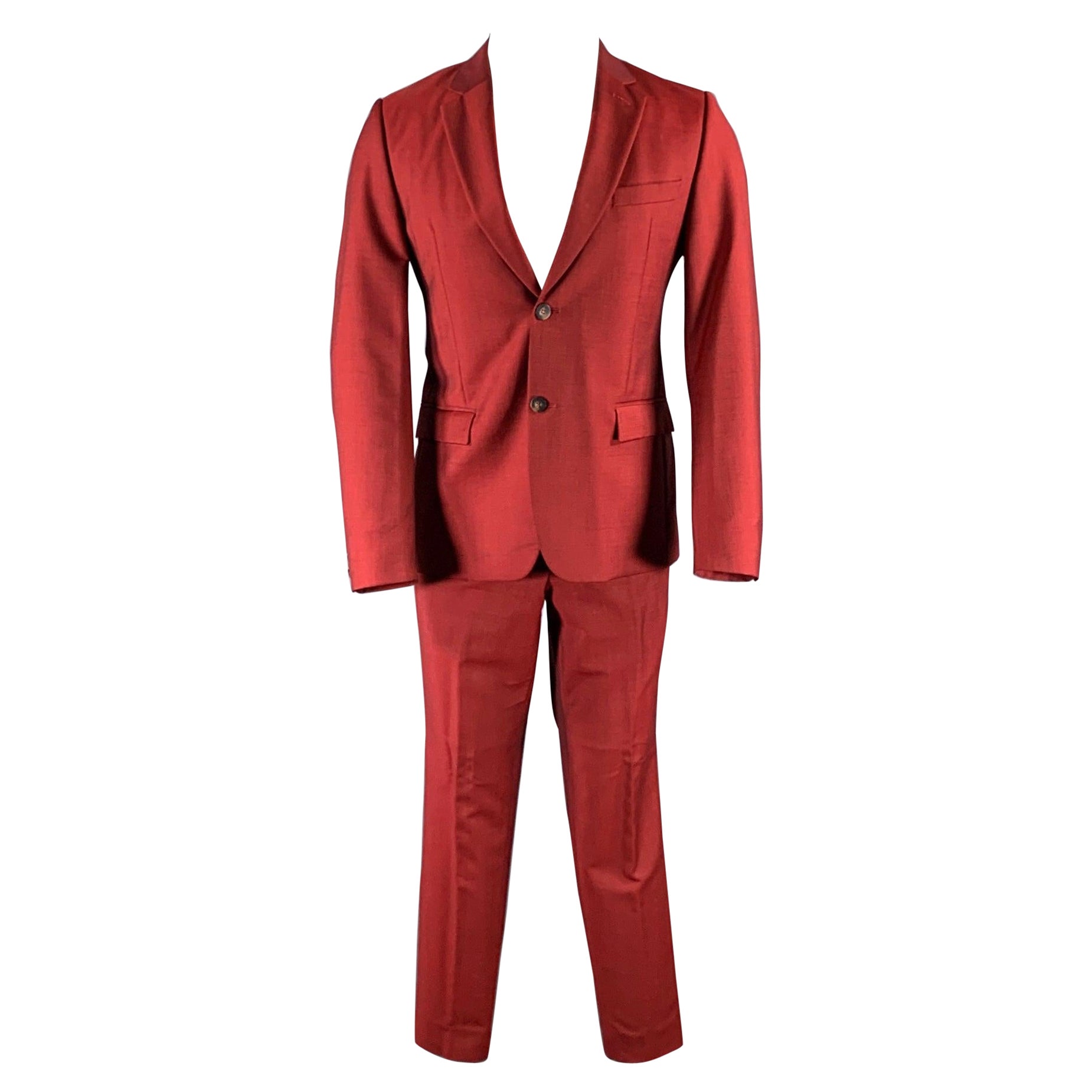 KENZO Size 38 Burgundy Wool Mohair Notch Lapel Suit
