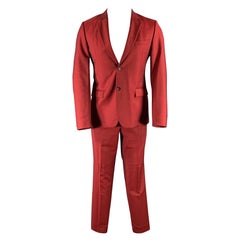 KENZO Size 38 Burgundy Wool Mohair Notch Lapel Suit