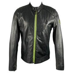 BELSTAFF Talla 38 -Flash V Racer- Chaqueta motera de cuero negro verde