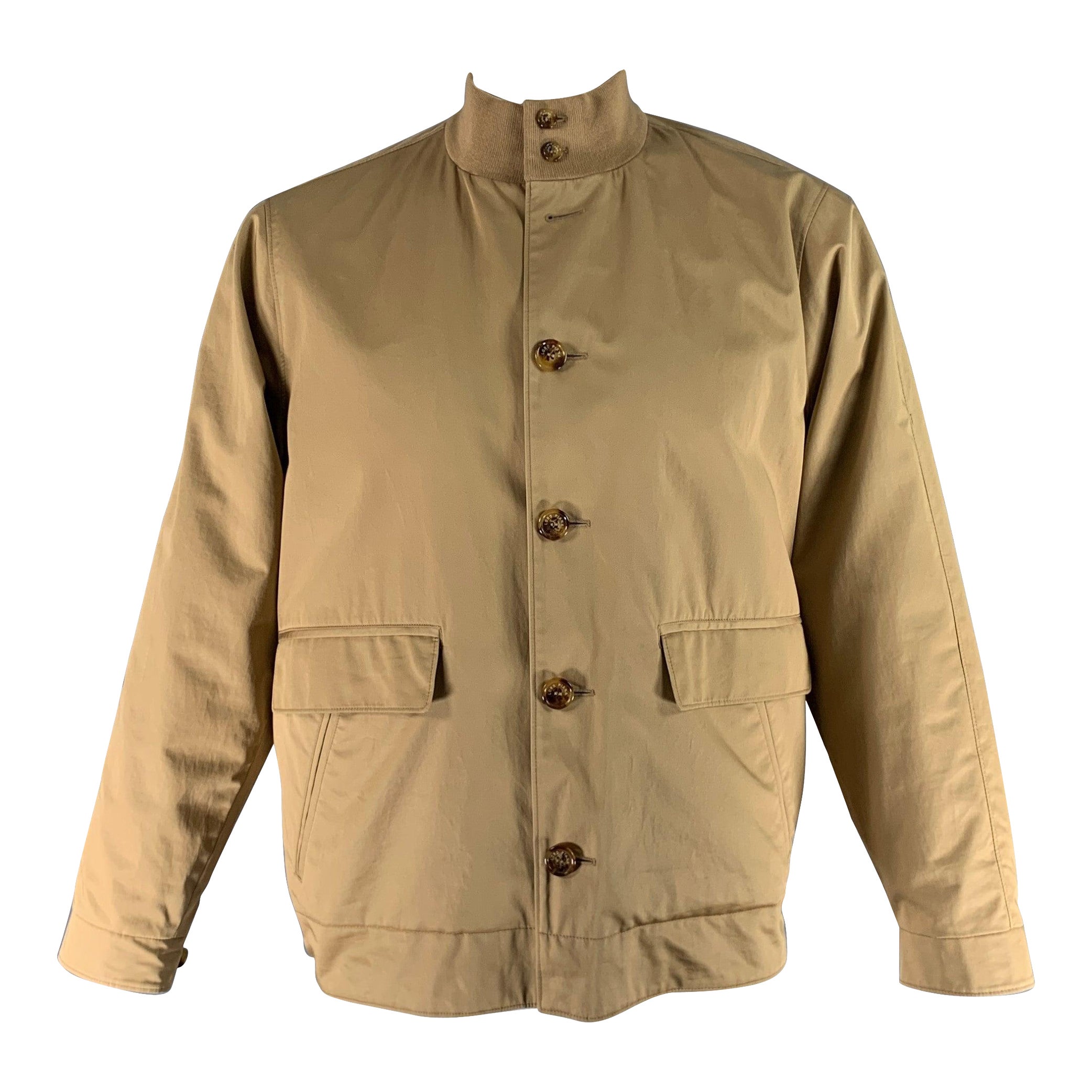 LORO PIANA Size XL Khaki Solid Cotton Buttoned Jacket