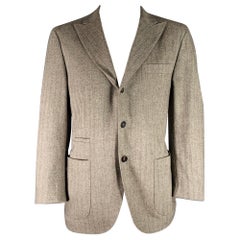 BRUNELLO CUCINELLI Größe 44 Beige Braun Fischgrät mit Revers Sportmantel