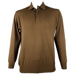 Brioni Size XL Brown Knit Polo Pullover