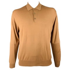 BRIONI Size XL Tan Knit Polo Pullover