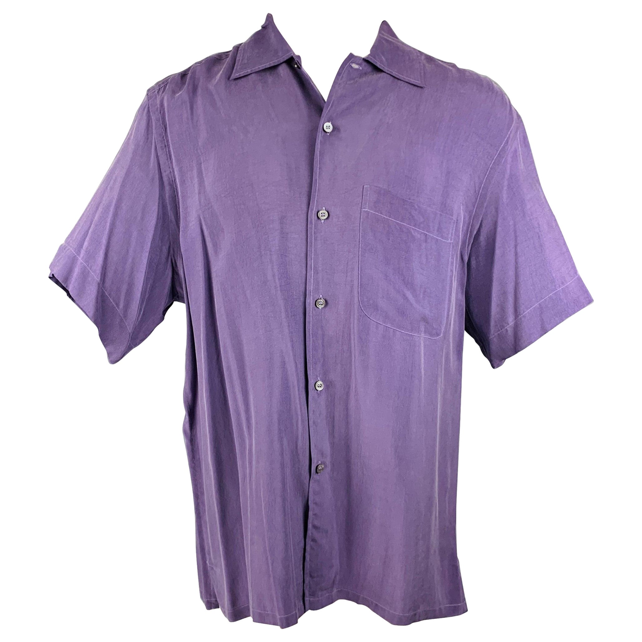 BRIONI Größe M Lila Rayon Button Up Kurzarmhemd mit kurzen Ärmeln